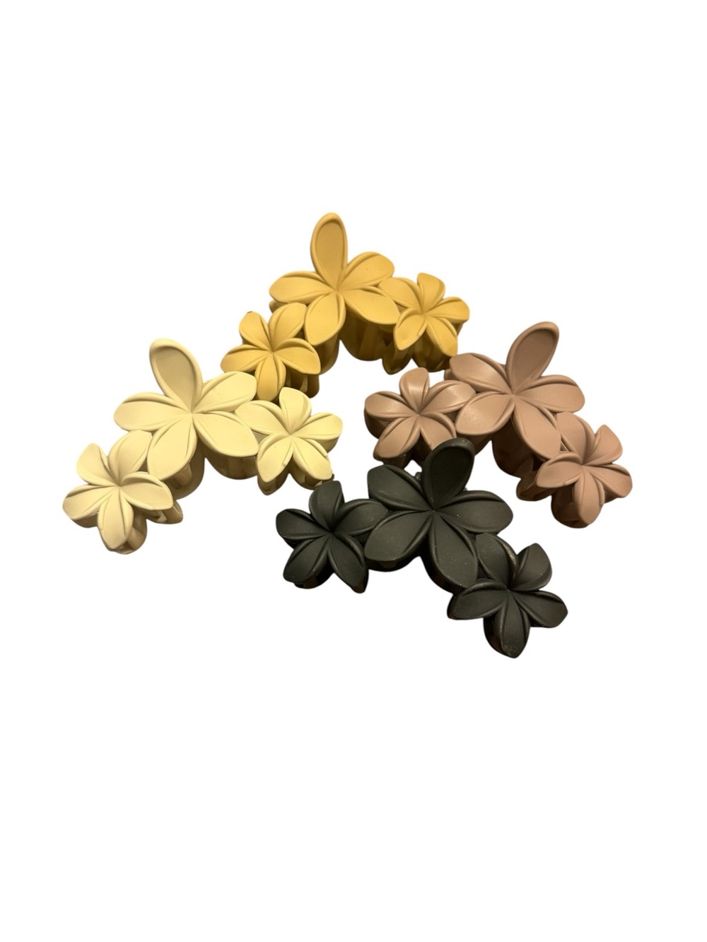 Set of 4 floral Hair Clips - ivory, tan, black, brown